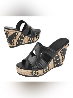 Wedge Heel Thick Sole Studded Butterfly Details Sandals 💕